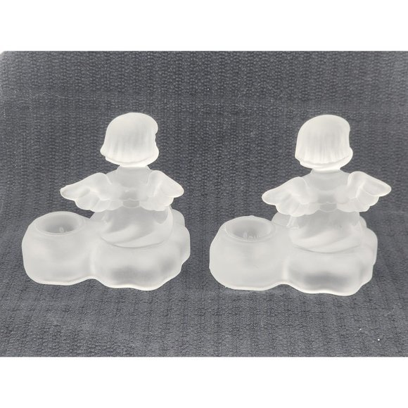 2 Vintage 1995 MJ Hummel Frosted Glass Crystal‎ Angel Candle Holder Avon - Picture 2 of 11